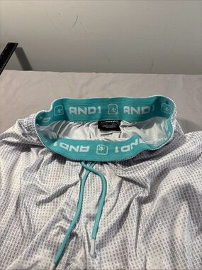 AND1 White Athletic Shorts with Teal Waistband